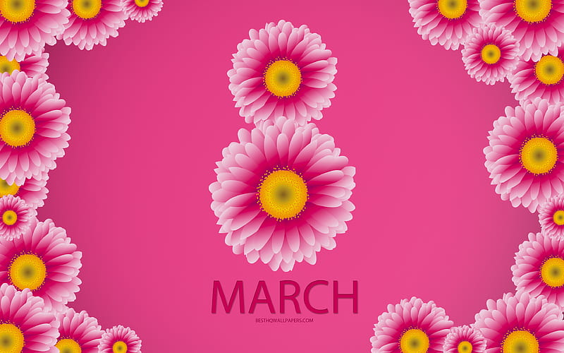 8 March, postcard, pink flowers, art, International Womens Day, spring holidays, womens holidays, HD wallpaper