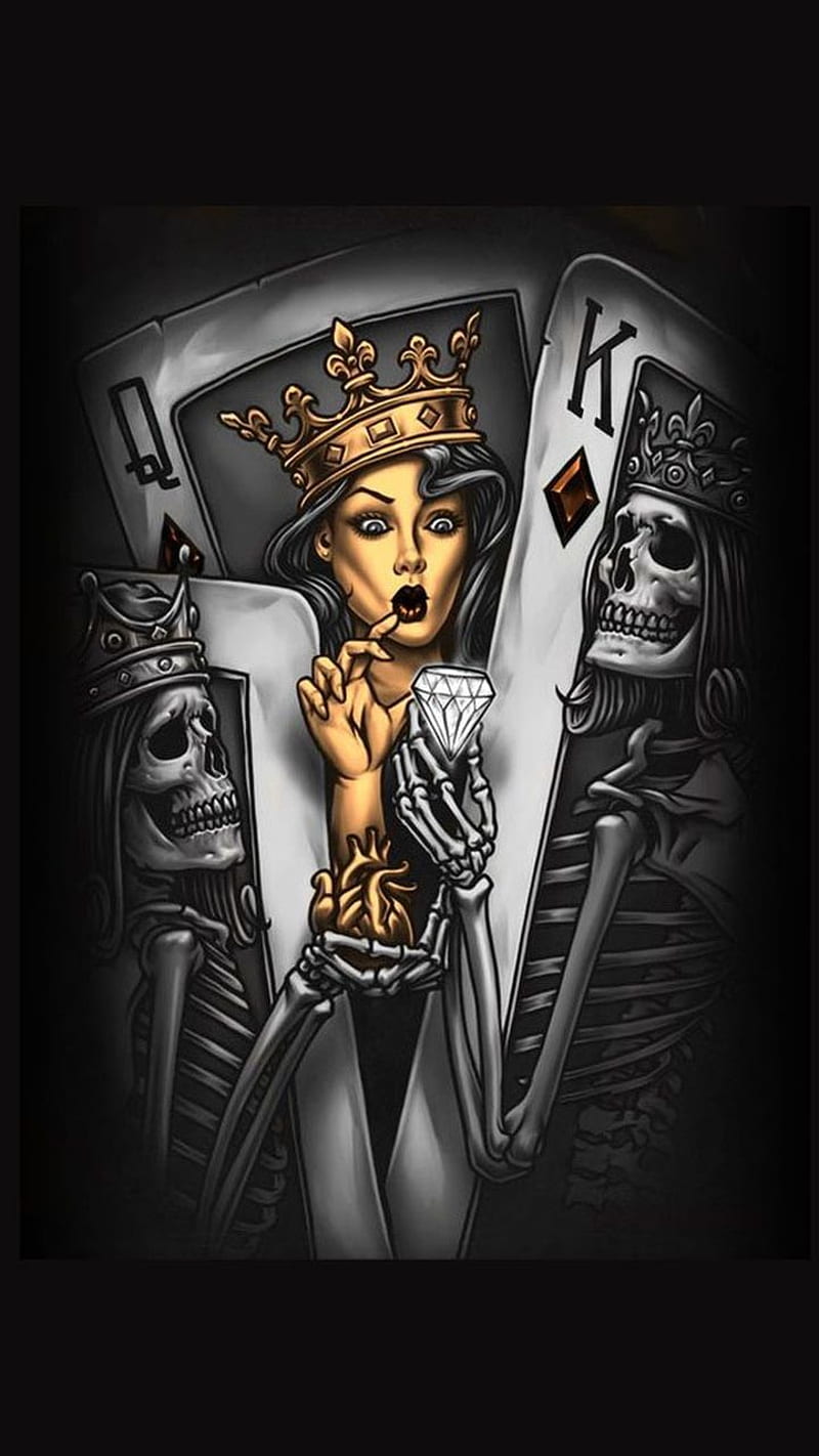 Queen and king, cards, diamond, king, poker, queen, skulls, HD phone  wallpaper | Peakpx