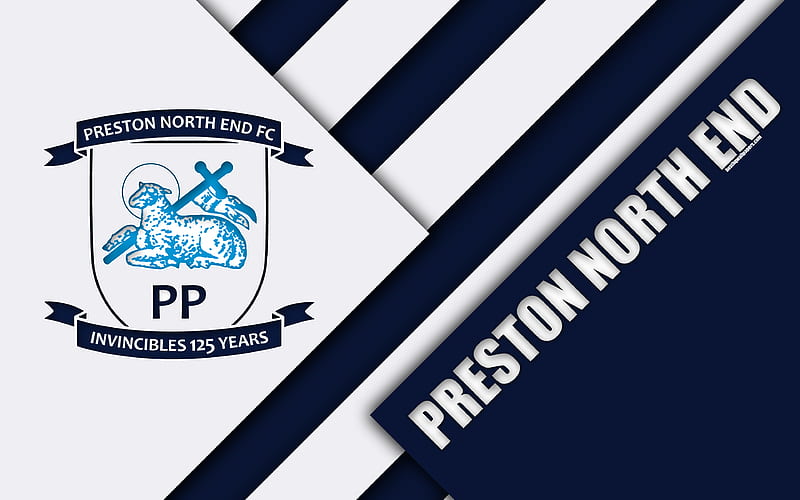 Preston North End FC, logo white blue abstraction, material design, English football club, Preston, England, UK, football, EFL Championship, HD wallpaper