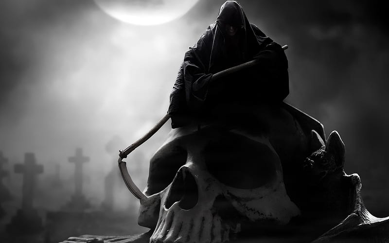 Death Smiling, death, arist, grim-reaper, skull, HD wallpaper