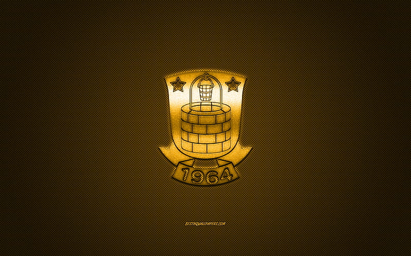 Brondby FC, Danish football club, Danish Superliga, yellow logo, yellow carbon fiber background, football, Brondby, Denmark, Brondby FC logo, HD wallpaper