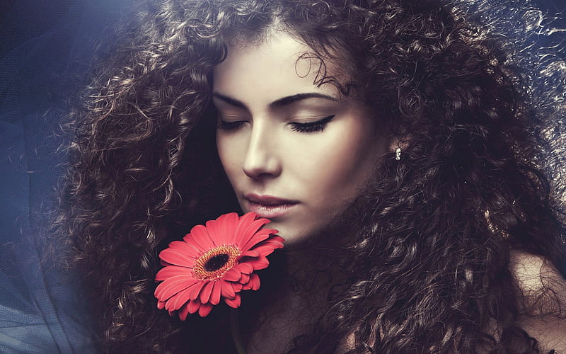 curly hair, portrait, beautiful girl, HD wallpaper