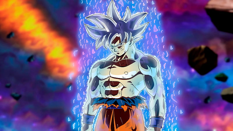  Ultra Instinct Goku, dragon ball, son goku anime, galaxy, blue, hero, black, Fondo de pantalla HD
