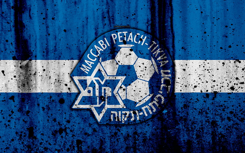 FC Maccabi Petah Tikva, grunge, Ligat haAl, logo, football club, Israel, Maccabi Petah Tikva, art, soccer, stone texture, Maccabi Petah Tikva FC, HD wallpaper