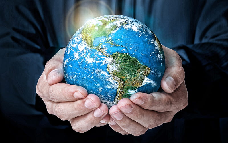 Earth in the hands, North America on the globe, South America on the globe, continents, save the planet, save Earth, environment, ecology concepts, Earth, HD wallpaper