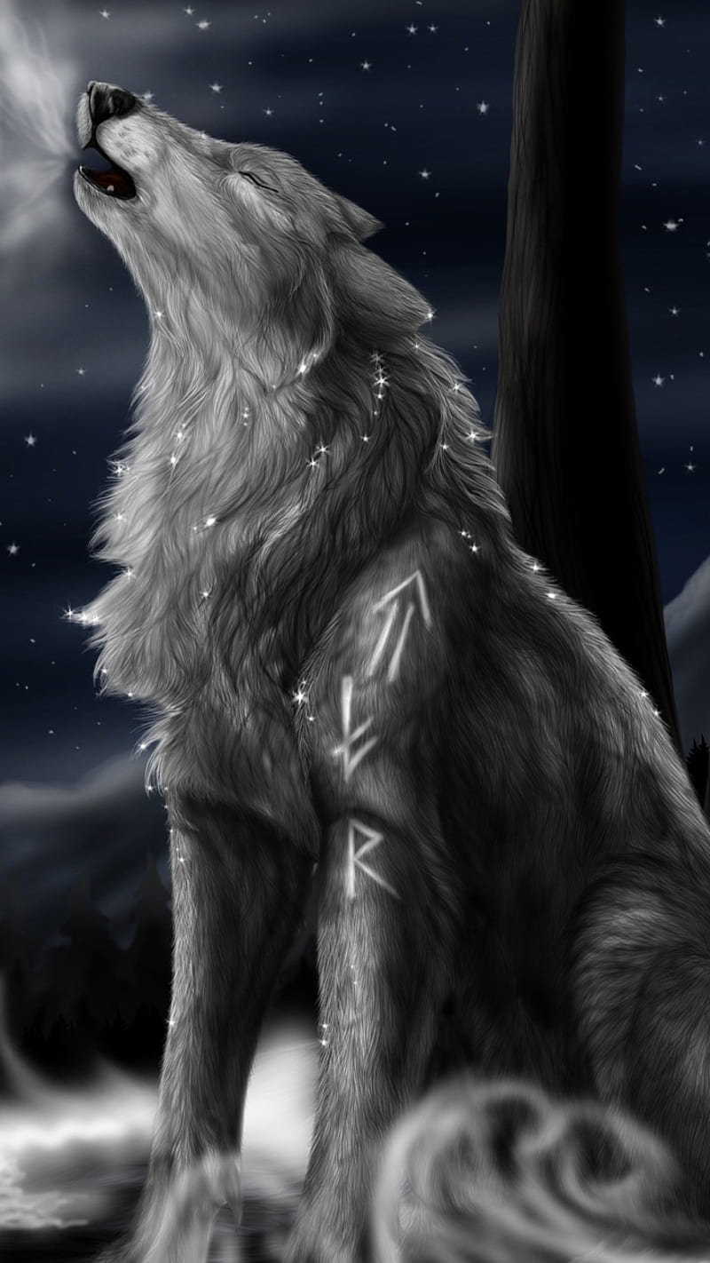 Howling Wolf Art, night, HD phone wallpaper | Peakpx