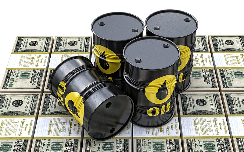 Oil, US dollars, 3D oil barrels, finance, oil price concepts, business, 3d american dollars, HD wallpaper