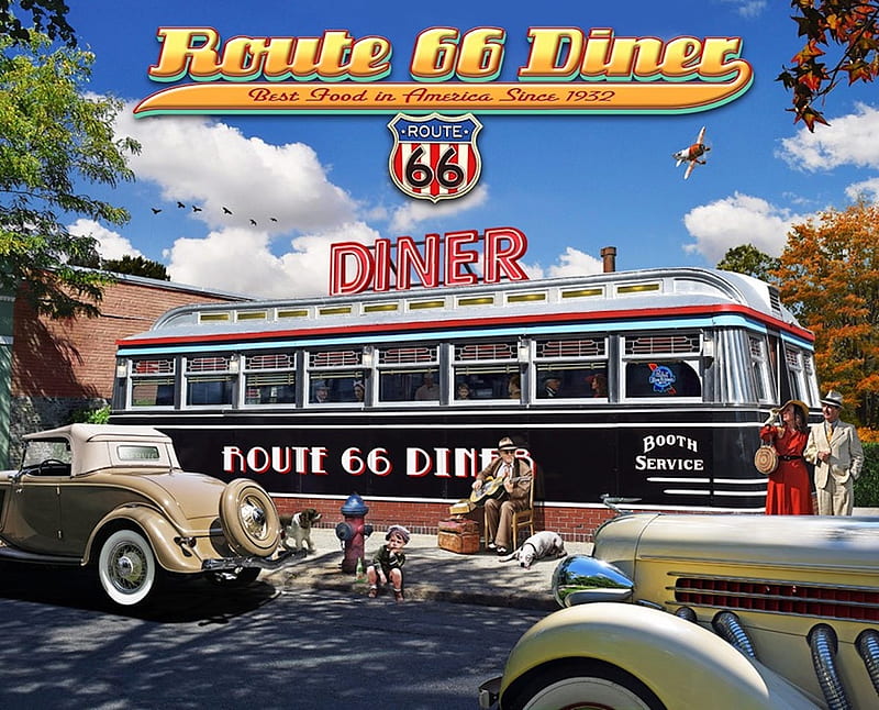Route 66 Diner, 66, painting, route, america, diner, HD wallpaper