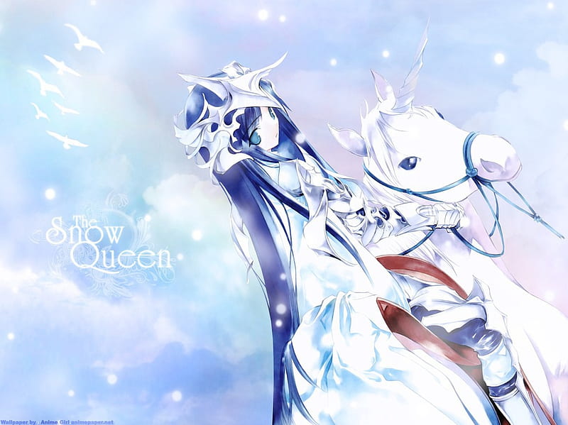 snow queen, beautiy, cute, pretty, girl, snow, queen, white, horse, HD wallpaper