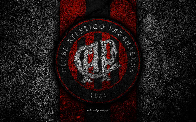 Atletico Paranaense FC, logo, Brazilian Seria A, soocer, black stone, Brazil, Atletico Paranaense, football club, asphalt texture, FC Atletico Paranaense, HD wallpaper