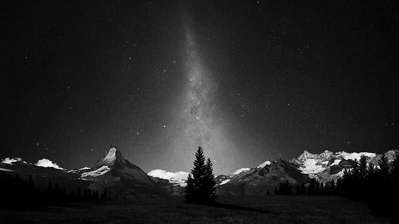 milky way, dark, night, mountains, scenic, lonely tree, starry sky, Space, HD wallpaper