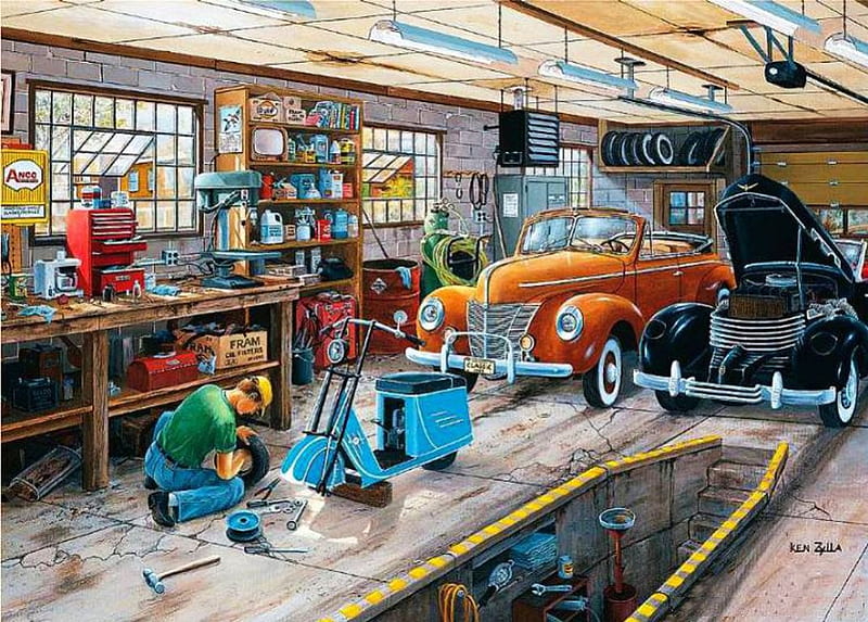 Car Repair, carros, tools, artwork, toolbox, mechanic, HD wallpaper