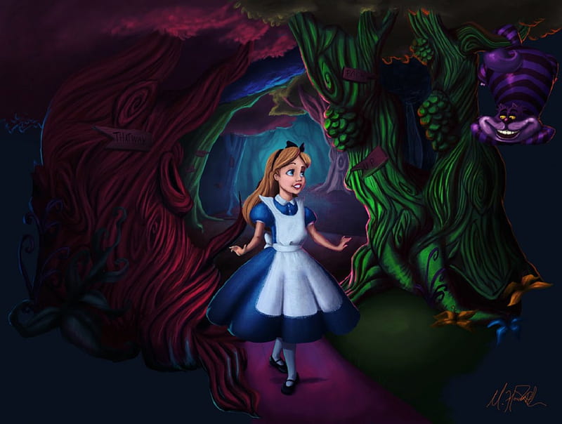 Alice in Wonderland, wonderland, fantasy, alice, Cheshire Cat, HD wallpaper