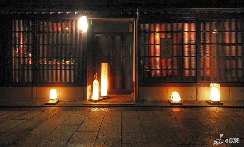 Tea House, japan, house, lantern, japanese, traditional, oriental, tea, night, HD wallpaper