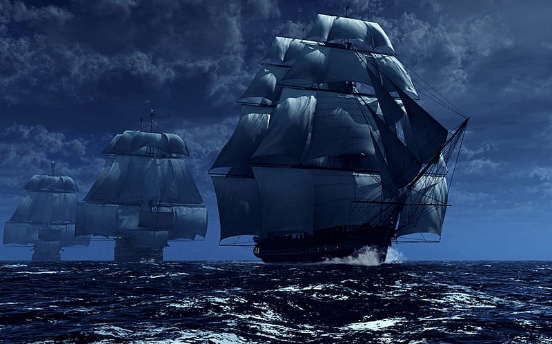 Ships on the SeaWay, ships, sea, seaway, blue, HD wallpaper
