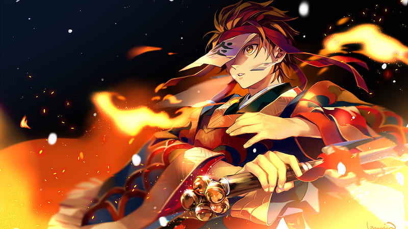 Demon Slayer Tanjiro Kamado With Sword With Black Background And Sparks Anime, HD wallpaper