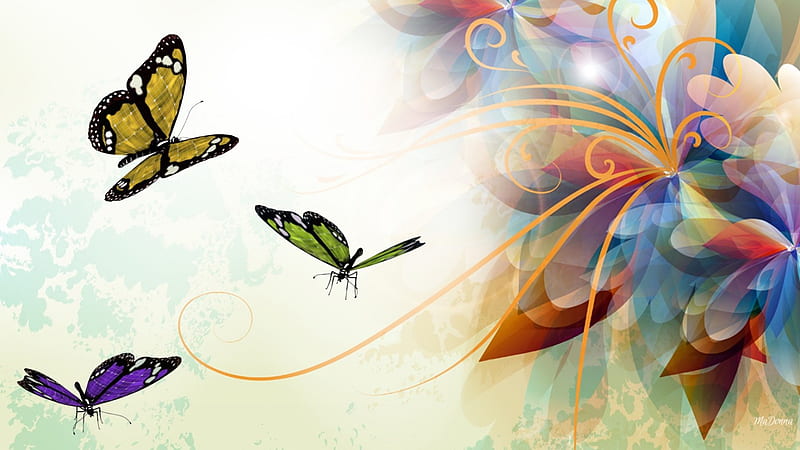 Autumn Butterfly Song, fall, autumn, leaves, vines, swirls, butterflies, abstract, HD wallpaper