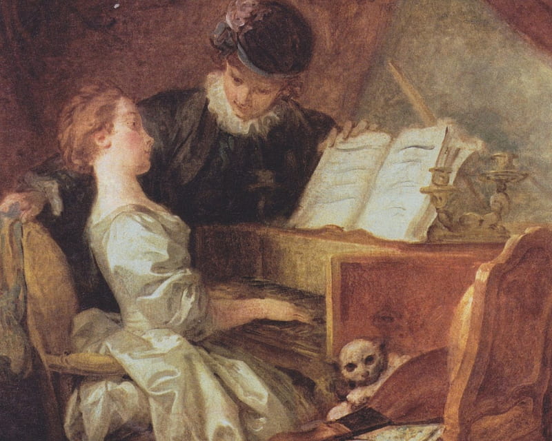 Fragonard - The Music Lesson, interior, painting, france, eighteenth century, HD wallpaper