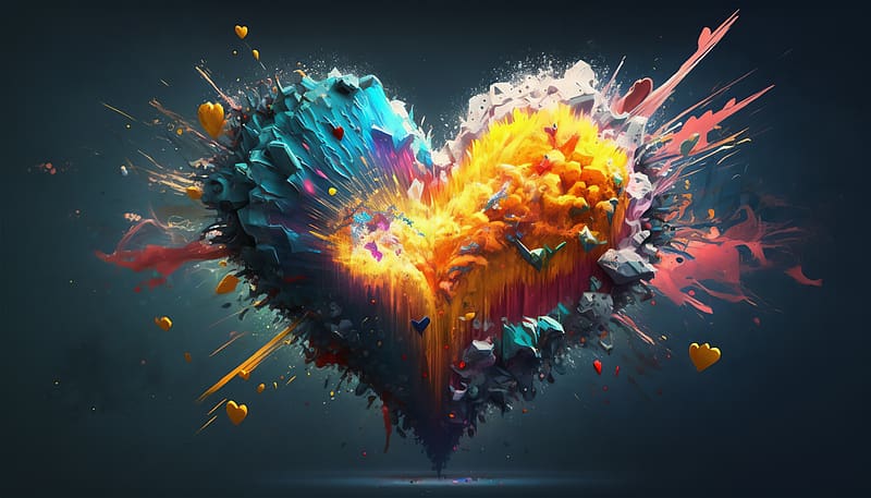 Love Bomb, shapes, colorful, love, blue background, explosions, HD wallpaper