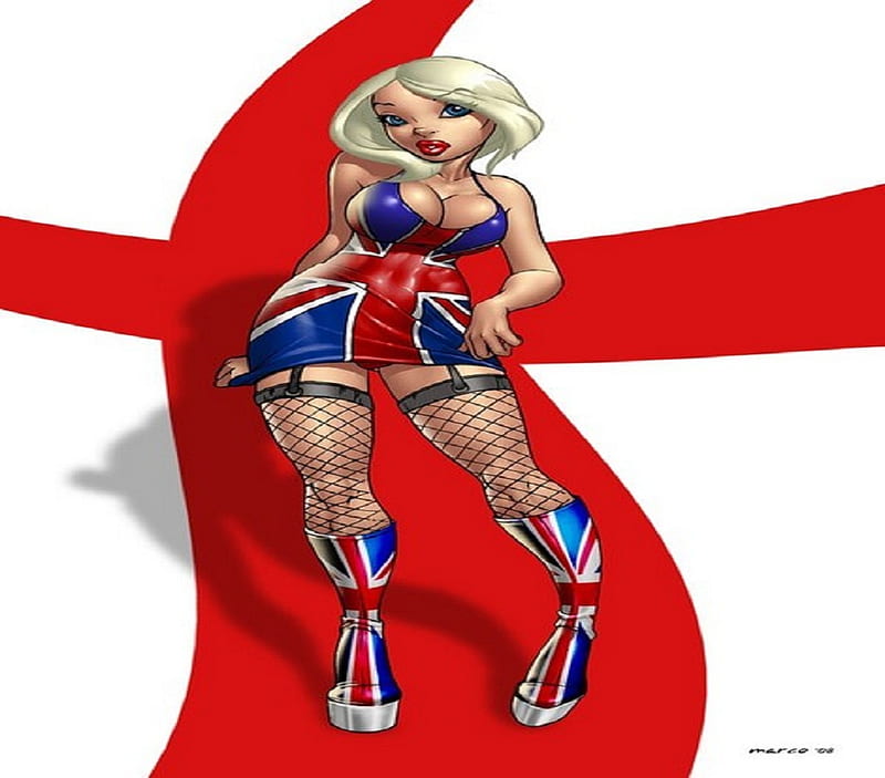 British Flag Girl, fantasy, cartoon, sexy, girl, HD wallpaper