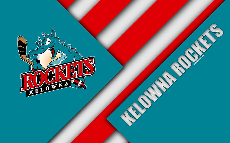 Kelowna Rockets, WHL Canadian Hockey Club, material design, logo, blue red abstraction, Kelowna, British Columbia, Canada, Western Hockey League, HD wallpaper