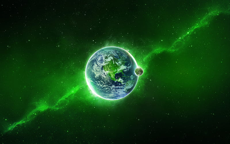 GREEN EARTH, stars, planet, green, space, earth, HD wallpaper