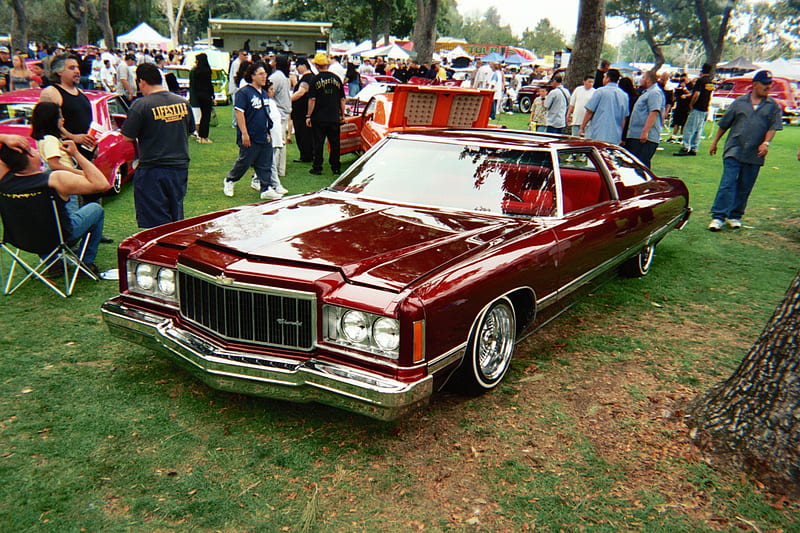 CHEVY CAPRICE LOWRIDER, red, autos, chrome, show, chevrolet, car, auto, hot, low, outside, chevy, lowered, burgundy, caprice, carros, cool, lowrider, HD wallpaper