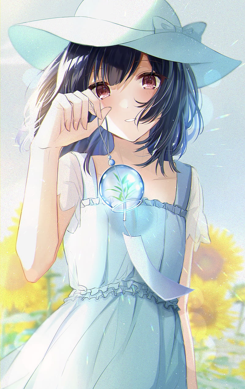 Morino rinze, summer dress, sunflowers, the idolmaster shiny colors, Anime,  HD phone wallpaper | Peakpx