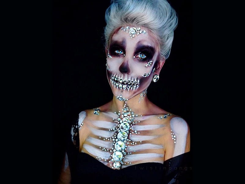 Sugar Skull Skeleton, color on black, women are special, masking you to join, funky hair face art, female trendsetters, bootiful paint masks, spooky gals, album, Amazon, HD wallpaper