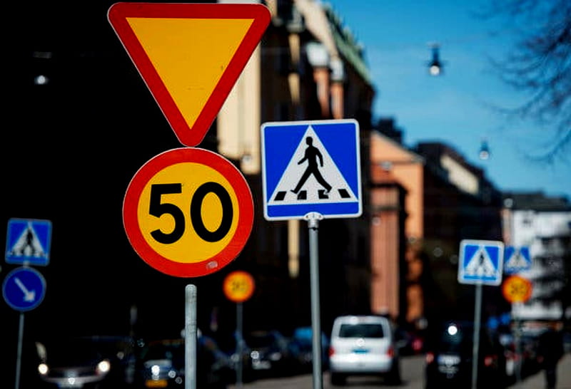 Sweden Traffic Signs, Signs, Sweden, Yellow, Red, Traffic, White, Blue, HD wallpaper