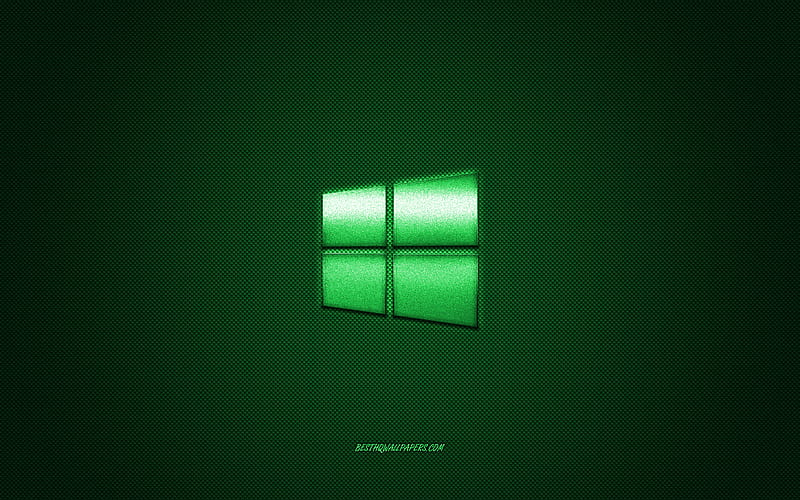 Windows 10 logo, green shiny logo, Windows 10 metal emblem, for Windows 10, green carbon fiber texture, Windows, brands, creative art, HD wallpaper