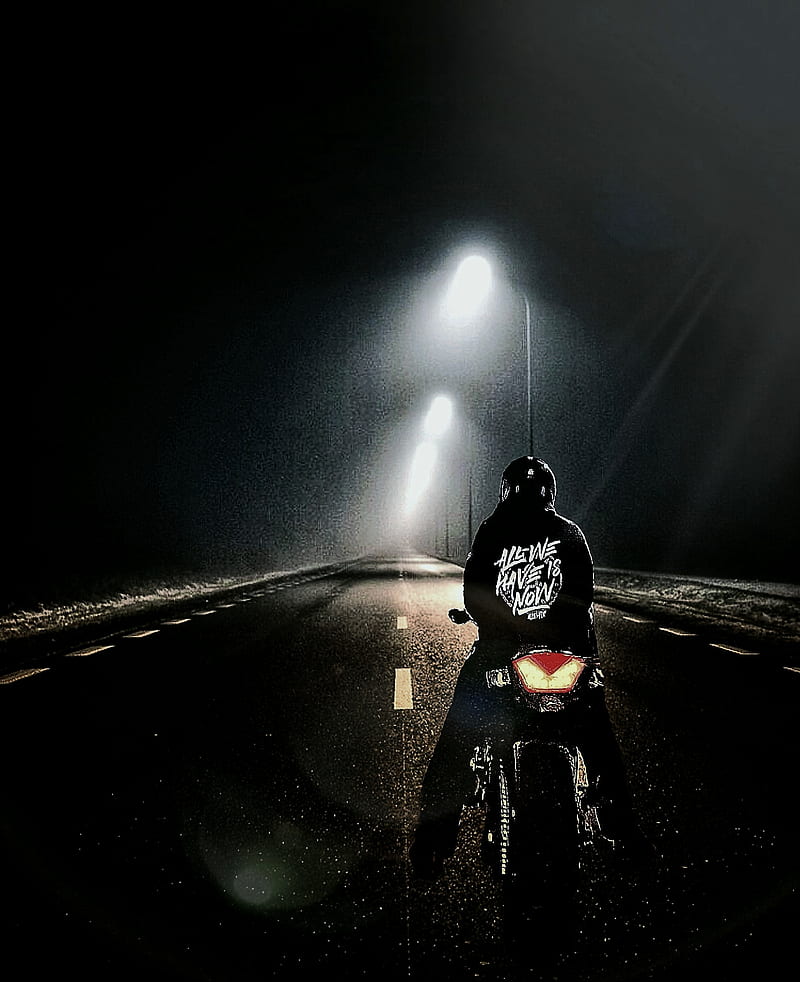 Motorcycle dark road, bike, dark road, lightnings, night, HD phone wallpaper