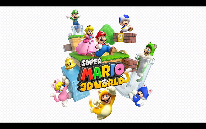 SUPAH MARIO 3-D WORLD, Luigi, Cat Blue Toad, Cat Luigi, Blue Toad, Mario, Cat Mario, Nintendo, Cat Peach, Princess Peach, Wii U, Super Mario 3d World, HD wallpaper