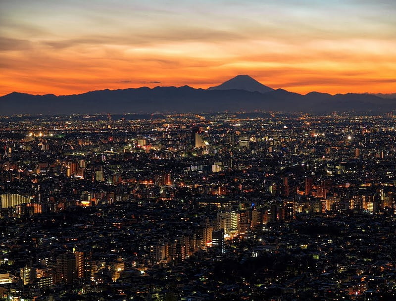 Silhouette of the Mt. Fuji, japan, city, japanese, scenery, fuji, HD wallpaper
