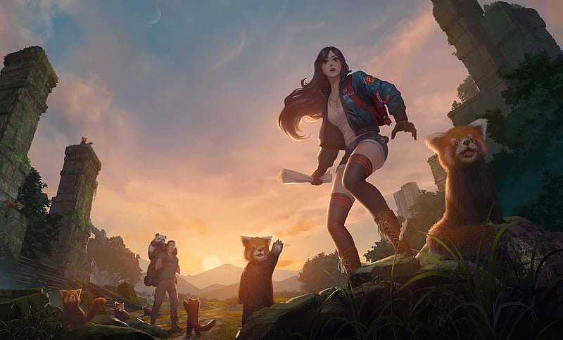 Girl With Pandas, artist, artwork, artstation, HD wallpaper