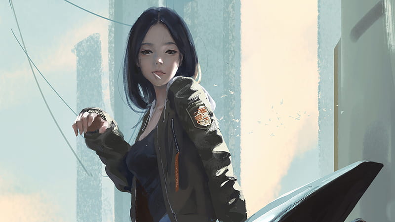 Urban Girl Smoking Cigarette, anime-girl, anime, artist, artwork, digital-art, smoking, HD wallpaper