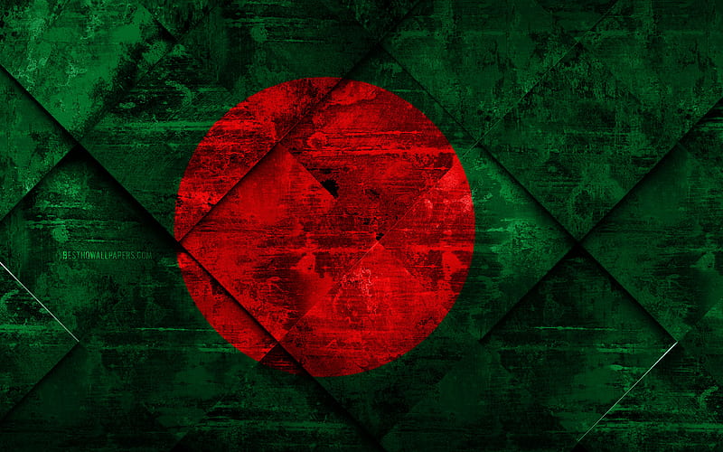 Flag of Bangladesh grunge art, rhombus grunge texture, Bangladesh flag, Asia, national symbols, Bangladesh, creative art, HD wallpaper
