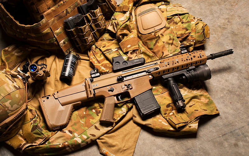 FN SCAR assault rifle, army ammunition, FN Herstal, HD wallpaper