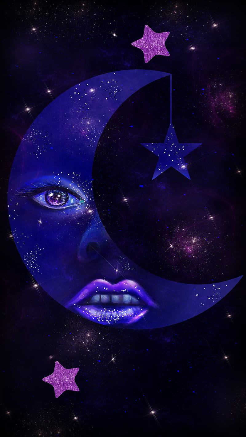 Moon, abstract, galaxy, purple, space, stars, universe, world, HD phone wallpaper