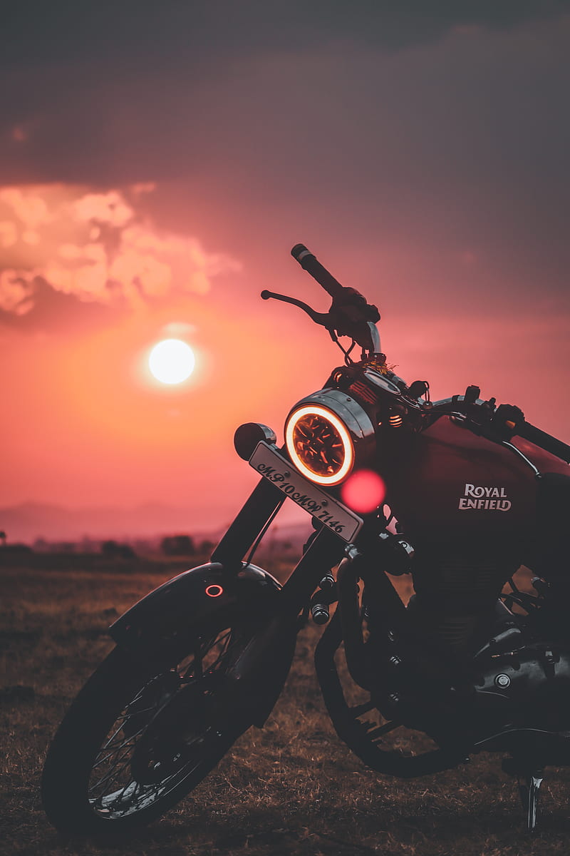 Royal Enfield, bike, red, royal, sunset, HD phone wallpaper | Peakpx