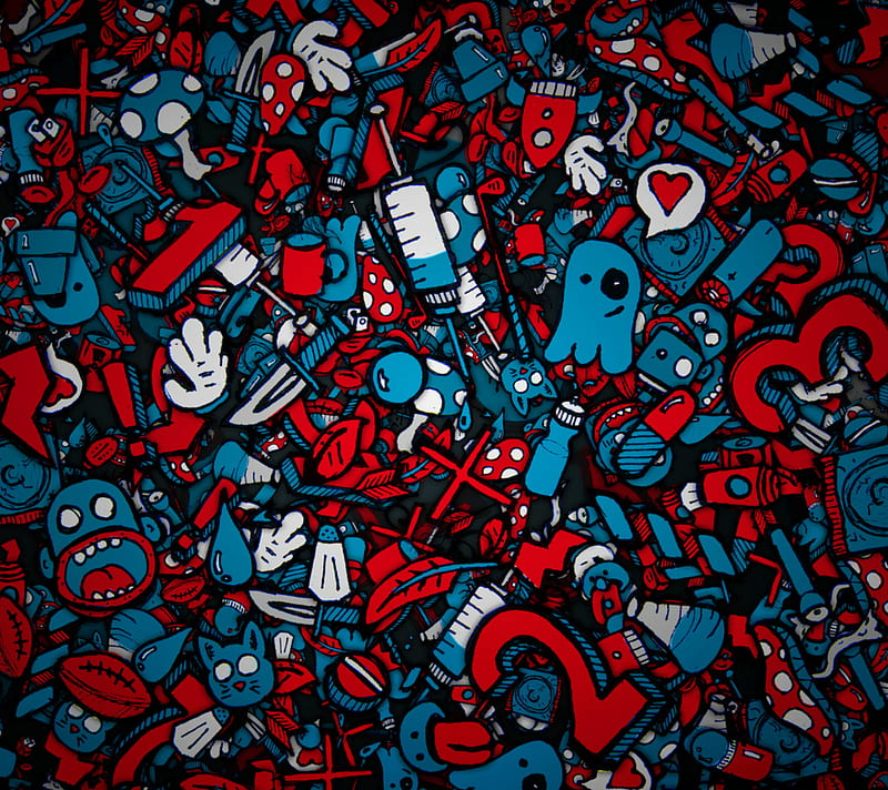 Stickers, blue, red, HD wallpaper
