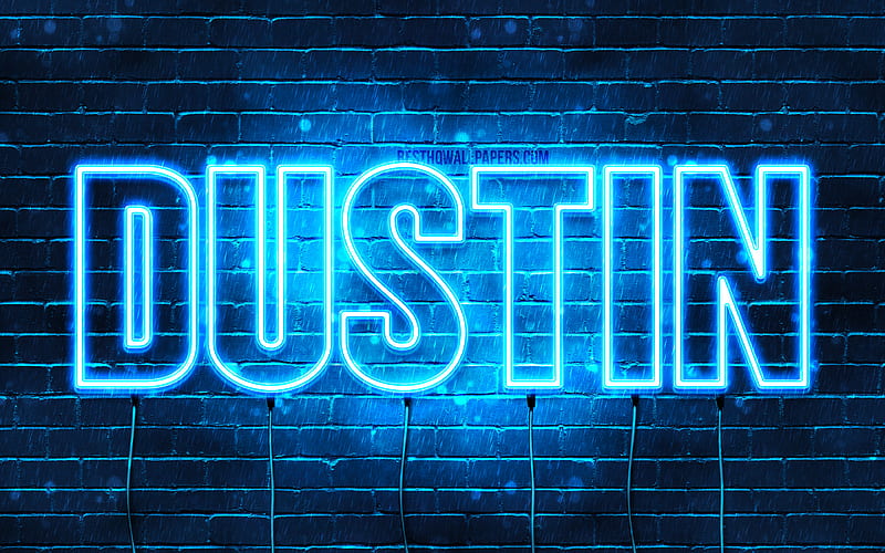 Dustin with names, horizontal text, Dustin name, blue neon lights, with Dustin name, HD wallpaper