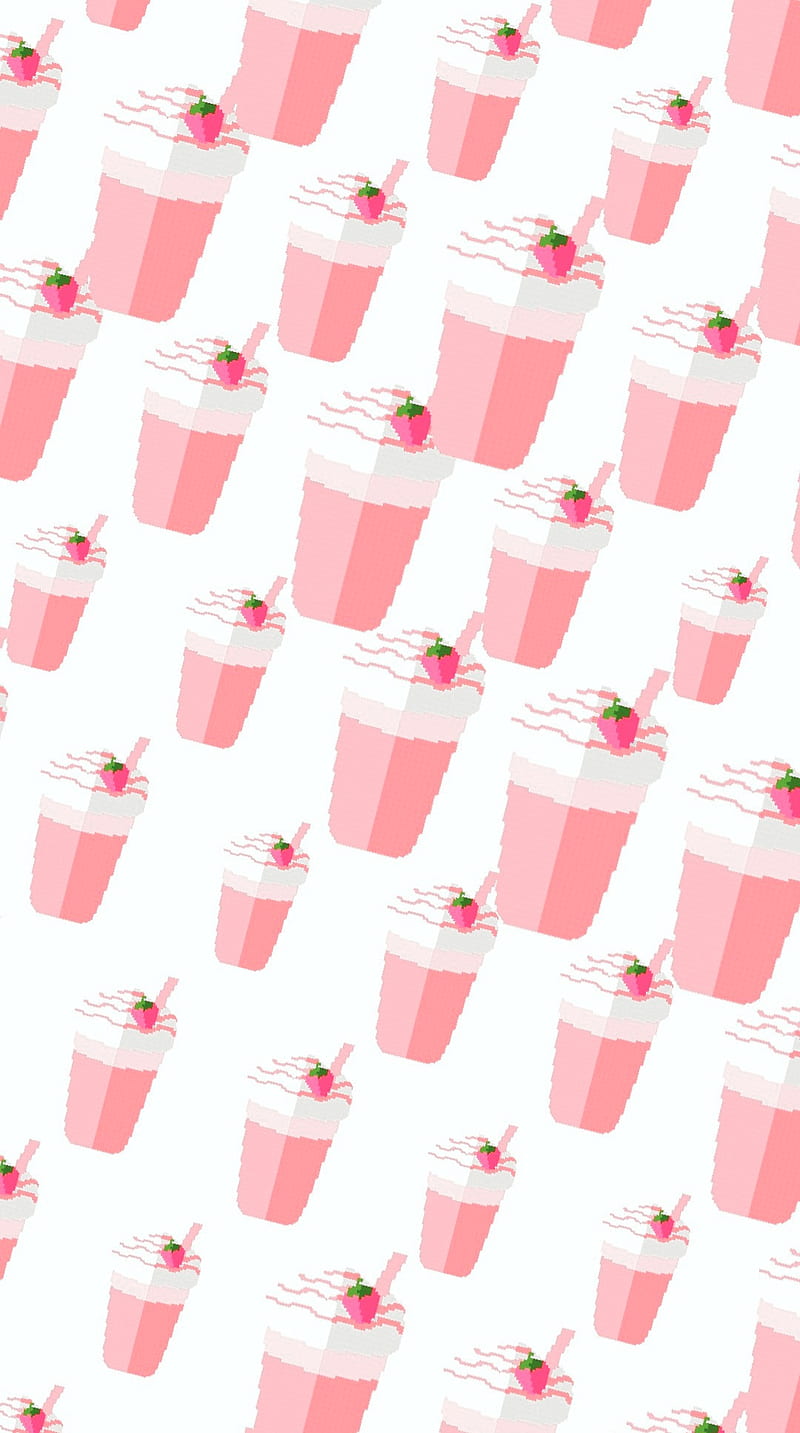 pink milkshake, beverages, color, colors, food, geometric, minimal, minimalism, pattern, strawberry, HD phone wallpaper