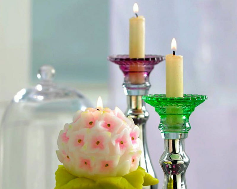 Decorated Candles, art, candle, decorated, holder, HD wallpaper