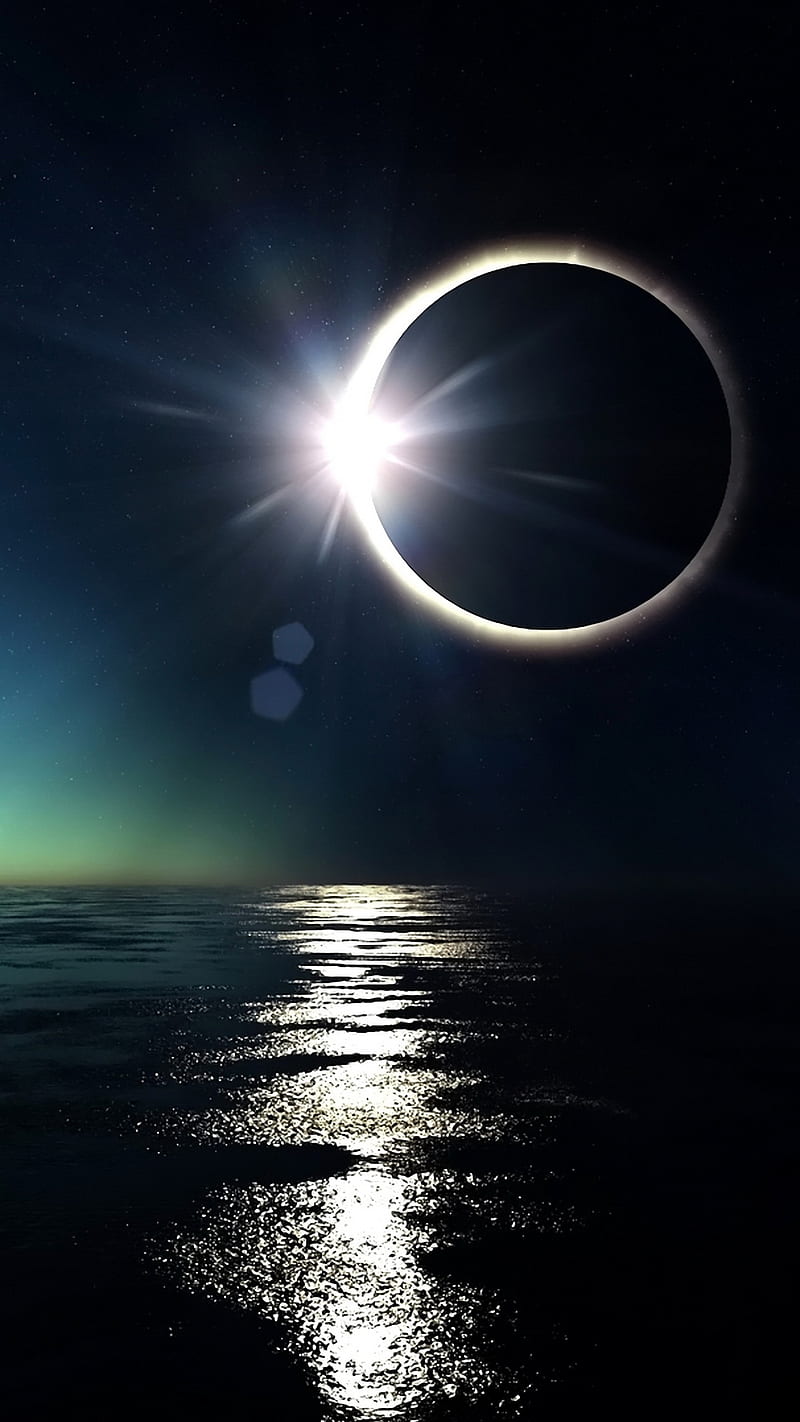 Eclipse, moon, sea, sun, HD phone wallpaper