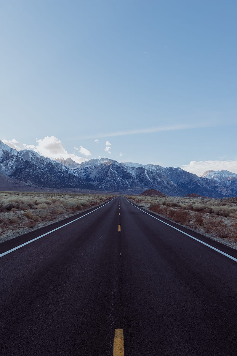 road, mountains, landscape, asphalt, straight, far, HD phone wallpaper