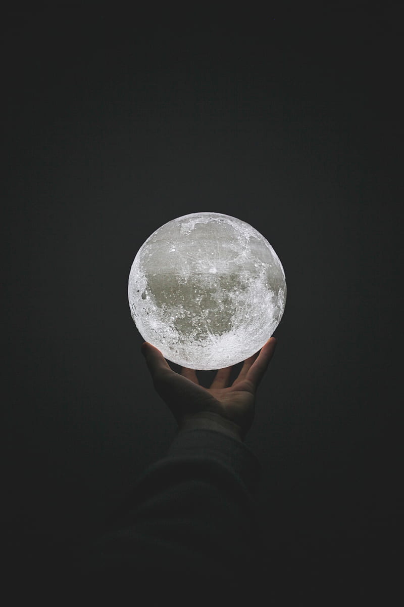 moon, ball, hand, sphere, glow, HD phone wallpaper