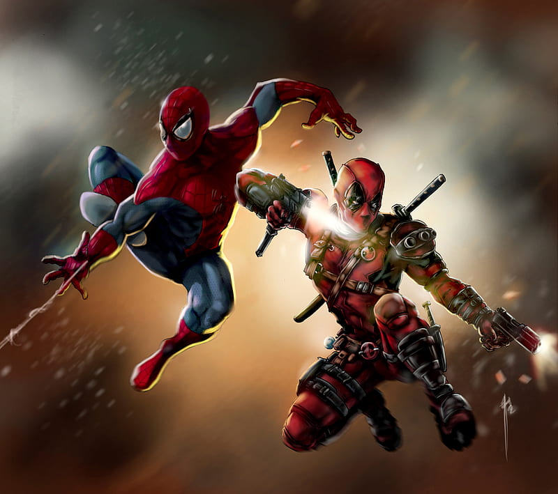 Deadpool And Spiderman, deadpool, spiderman, artwork, digital-art, behance, superheroes, HD wallpaper