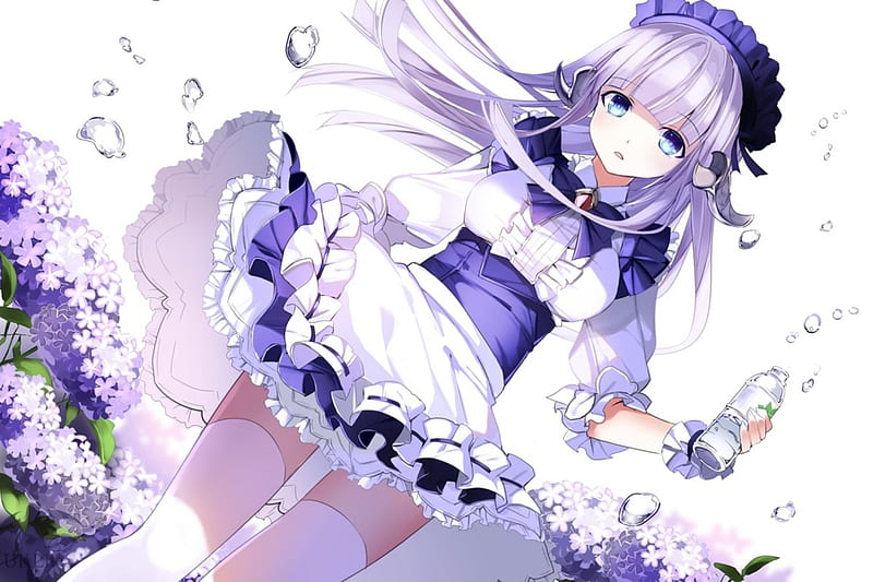 Cute Maid Pretty White Hair Bonito Drops Woman Sweet Anime