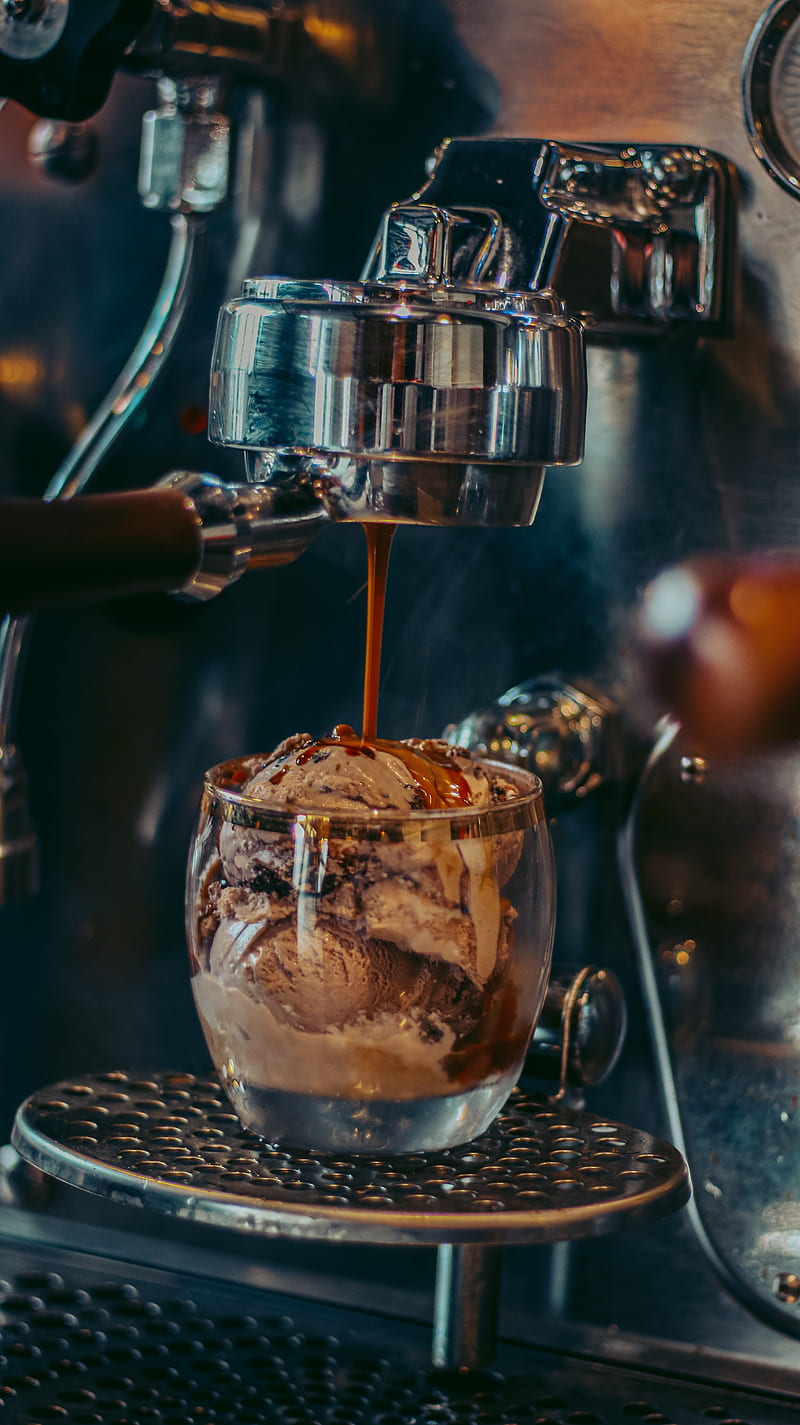 Coffee machine, coffee, ice cream, dessert, mug, HD phone wallpaper | Peakpx